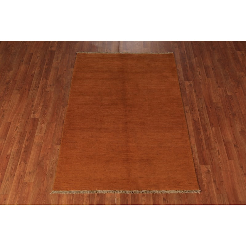 Orange Gabbeh Modern Rug Handmade Wool Carpet - 3'10" x 5'6"