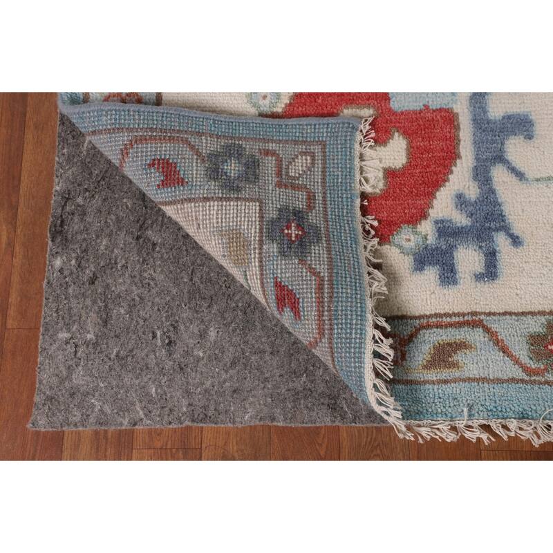 Light Blue Floral Oushak Oriental Large Rug Hand-Knotted Wool Carpet - 10'1" x 13'9"