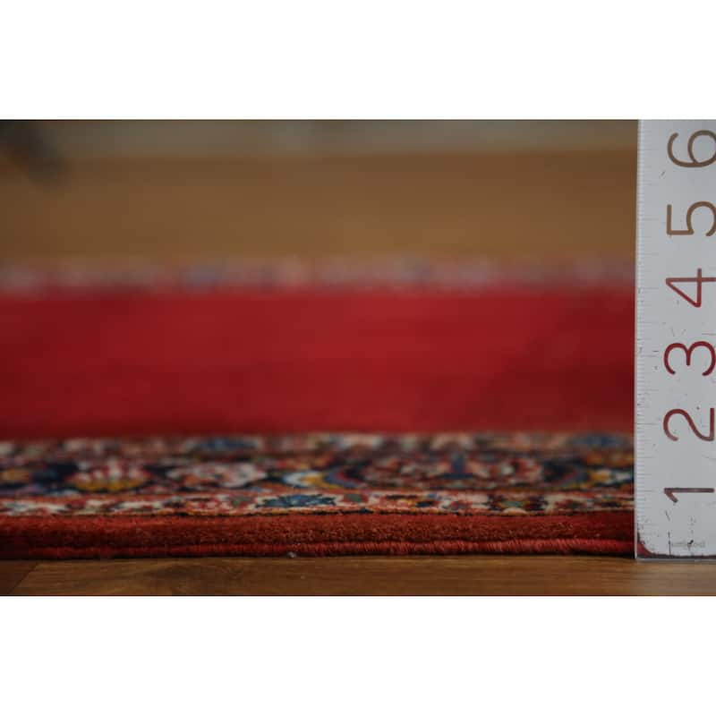 Hand Knotted Oriental 100% Wool Carpet Traditional Solid Red Kashan Runner Rug - 32' 7'' X 3' 3''