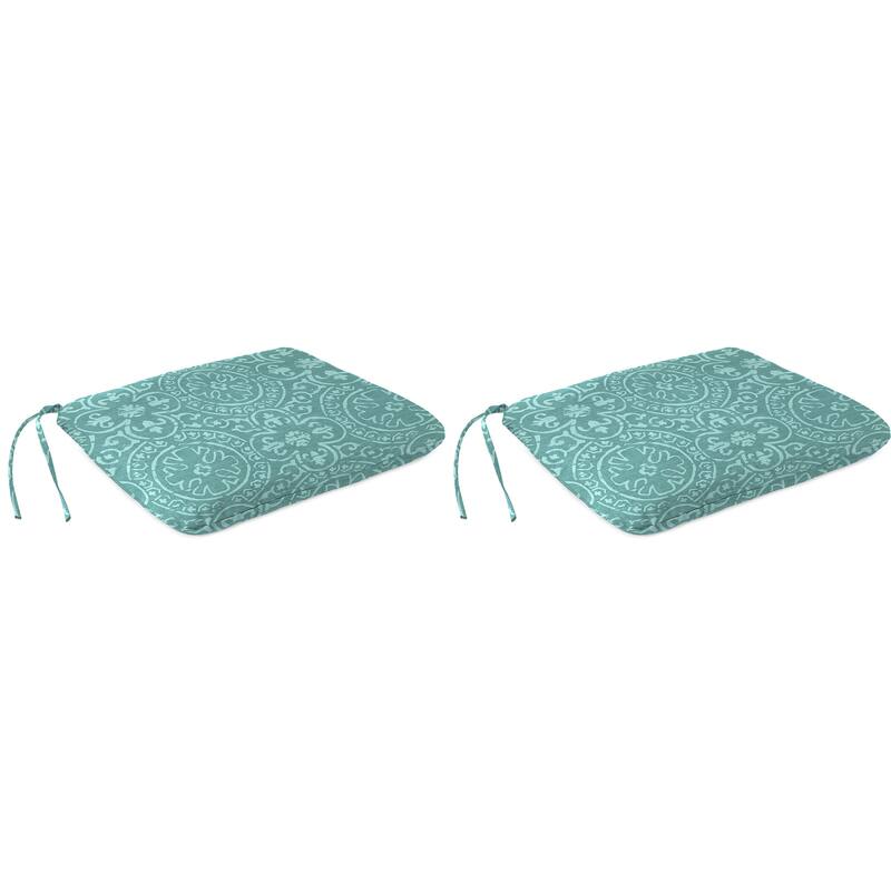 19" x 18" Turquoise Geometric Outdoor Seat Cushion with Ties - 18'' L x 19'' W x 3'' H - Quasi Zinc