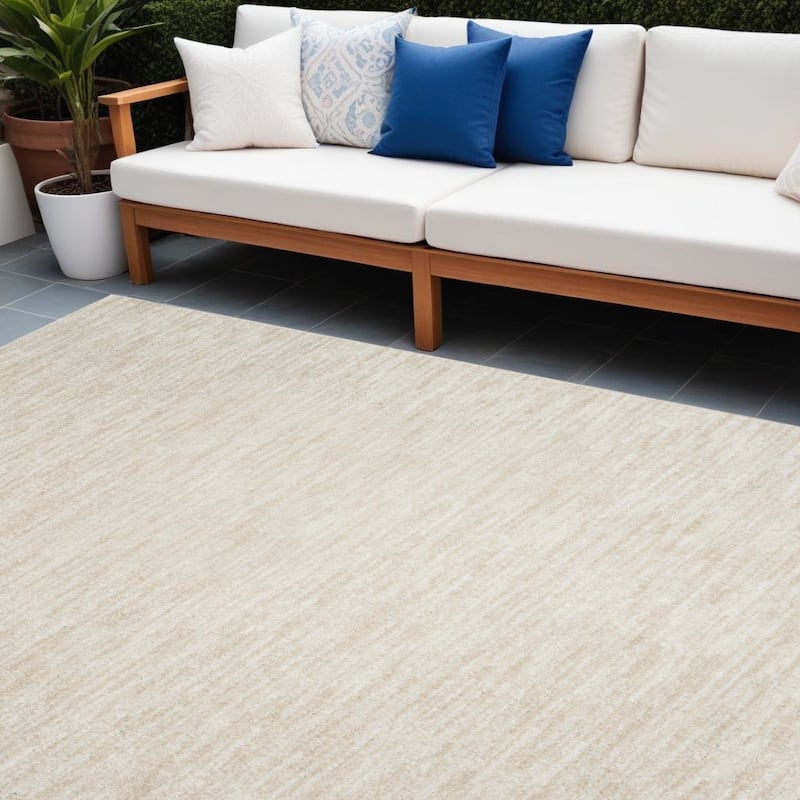 HomeRoots Contemporary Rectangle Outdoor Rug - 8' X 11' - Beige/Ivory - 8' X 11'