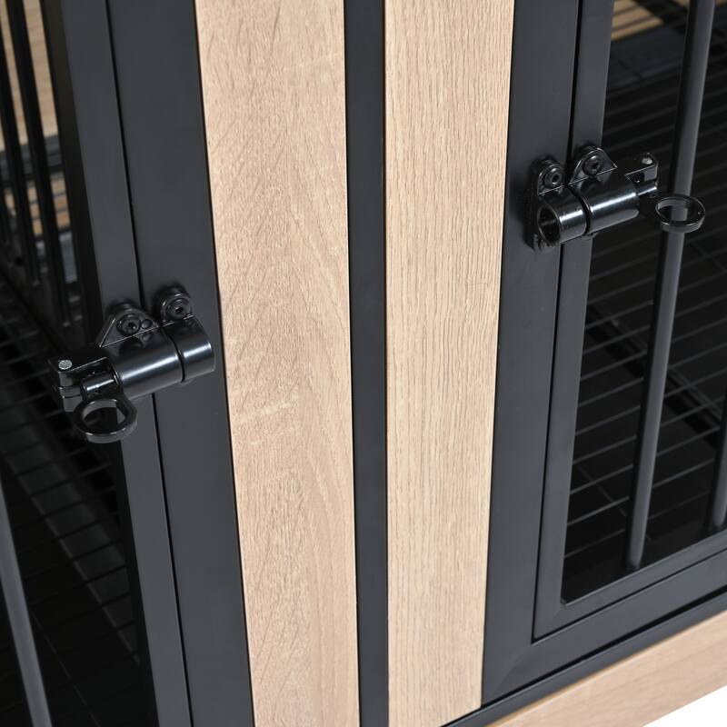 Dog Crate Furniture with Two Combined Room, XL Large Double Dog Cage Furniture with Tray for Medium Large Dogs