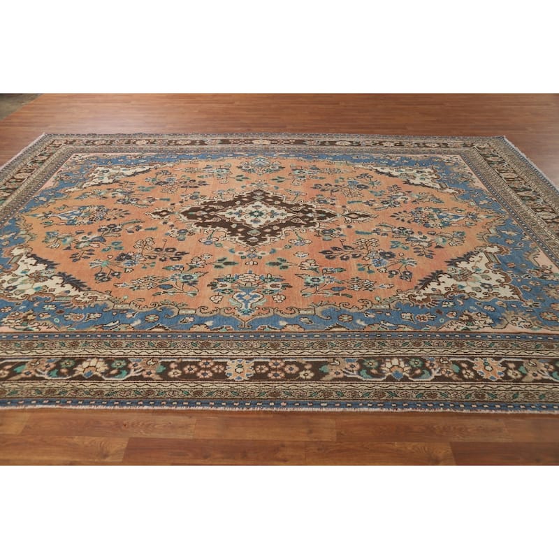 Orange Floral Hamedan Persian Area Rug Hand-Knotted Wool Carpet - 8'6" x 11'11"