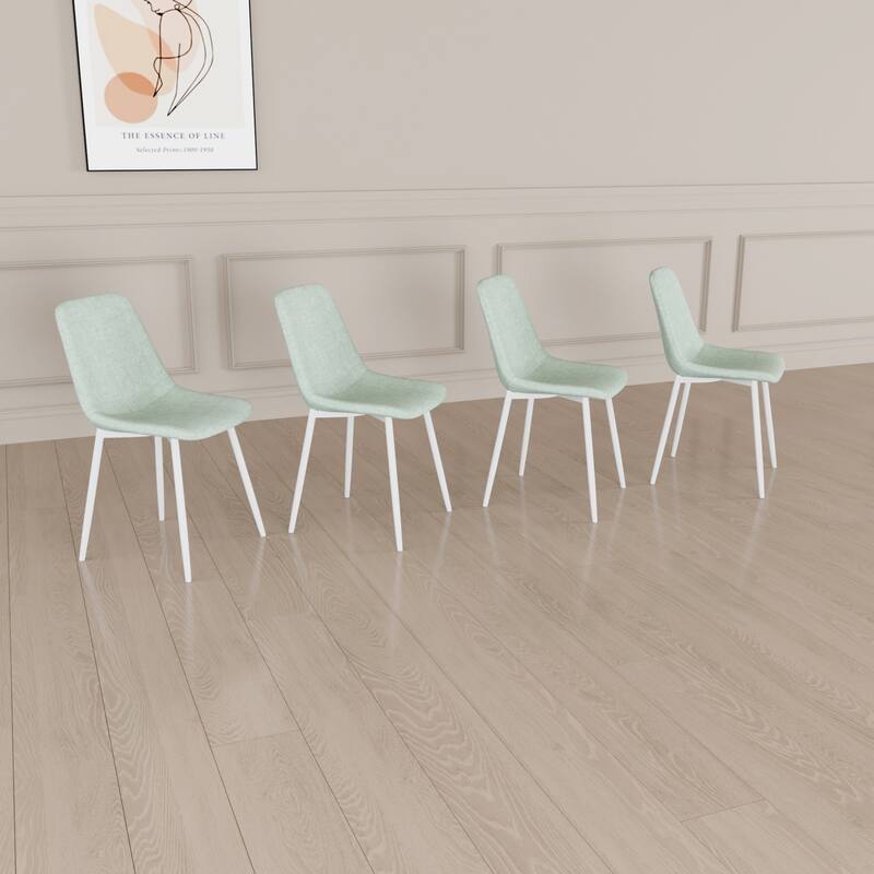 Modern Elegant Dining Chairs, Linen Upholstered Dining Chairs with Ergonomic Design, for Dining Rooms, Light Green, 4-Piece Set