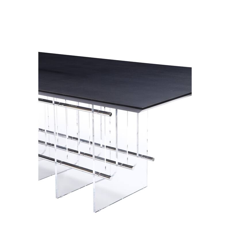 Cid Invo Dining Table, Black Oak Veneer, Acrylic and Steel Base, 94 Inch - Gray, Clear