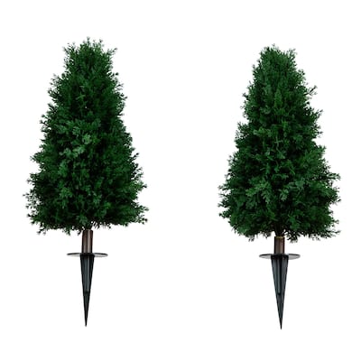 2.5' UV Resistant Artificial Cedar Plant with Stake - Set of 2 - Green