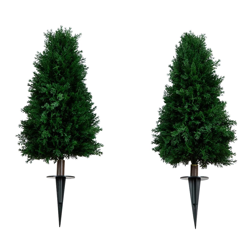 2.5' UV Resistant Artificial Cedar Plant with Stake - Set of 2 - Green