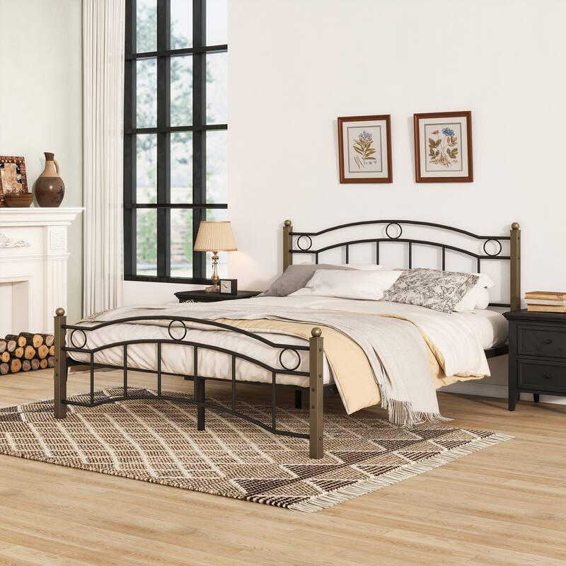 Bouvardia Contemporary Iron Bed Frame by Christopher Knight Home - Black+Gold_Full - Full