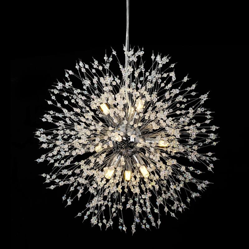 9-Light Modern Glam Sputnik Starburst Globe Pendant Linear Firework Crystal Chandelier for Living Room