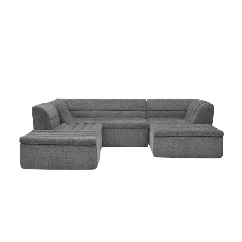 Modular Deep Seat Couches Chenille U-shaped Sleeper Sectional Sofa with Chaise, Ottoman and Wave-Shaped Armrest