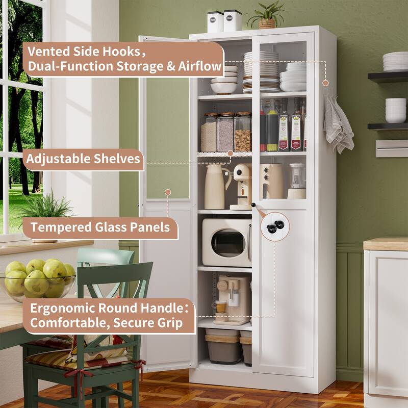 72" Metal Kitchen Pantry Cabinet with Doors & Shelves, Tall Heavy-Duty Adjustable Storage Organizer,Freestanding Cabinet