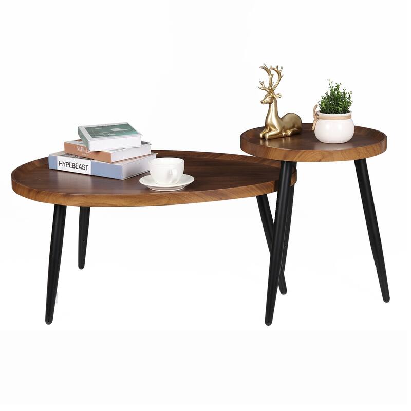 Round Oval Nesting Coffee Table Set - Brown
