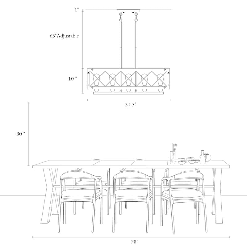 Farmhouse 5-Light Rectangle Wood Chandelier Rustic Island Lights for Dining Kitchen Island