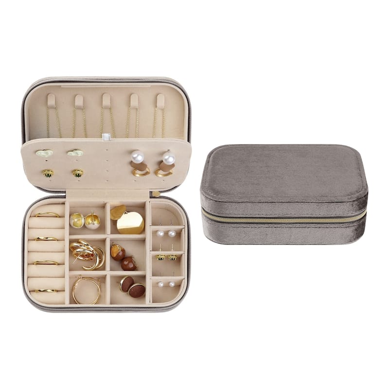 Travel Jewelry Box for Women's Birthday Gifts, Small Portable Plush Velvet Jewelry Organizer Case Storage Display Holder