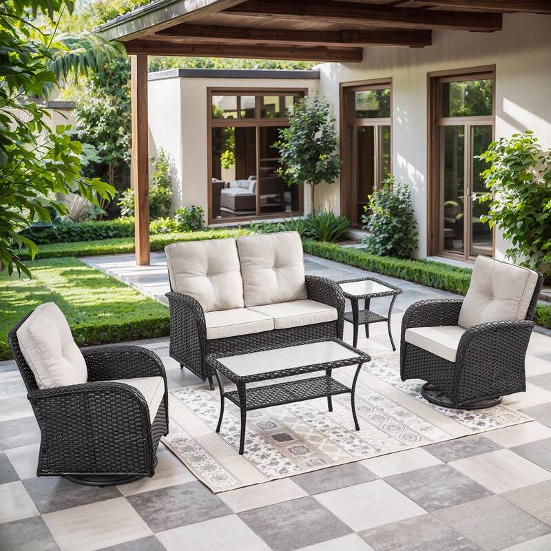 Gymojoy Outdoor Wicker Patio Furniture Loveseat Glider Set