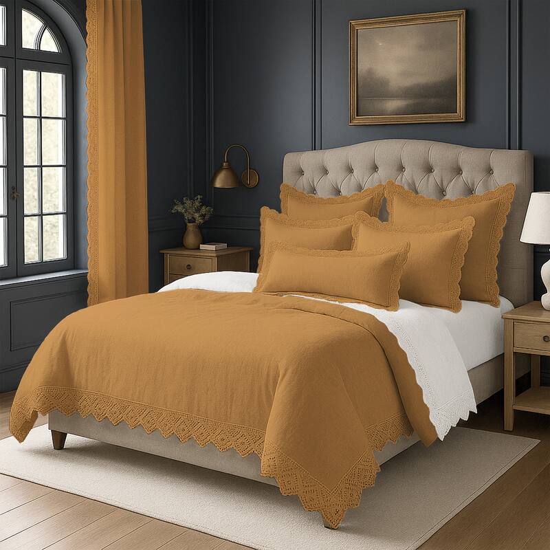 Elsie Lace Gold 6 Piece Comforter Set