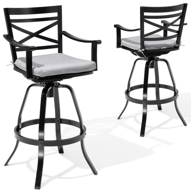 Outdoor Patio Cast Aluminum Swivel Bar Stools with Sunbrella Cushion - CAST SILVER - 2PC