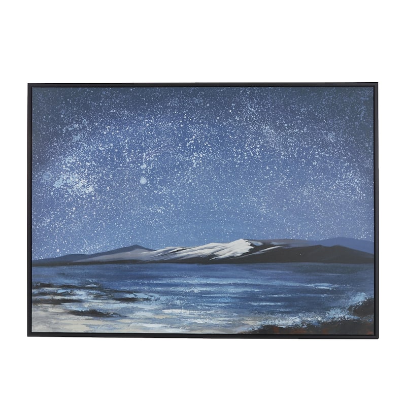 Canvas Landscape Night Sky Framed Wall Art with Black Frame - Blue - Roche River Decor - 65"W, 48"H