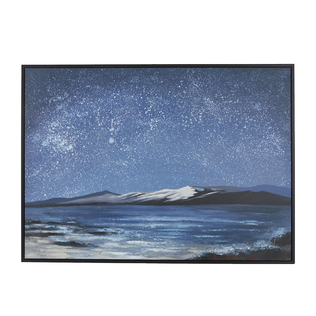 Canvas Landscape Night Sky Framed Wall Art with Black Frame - Blue - Roche River Decor