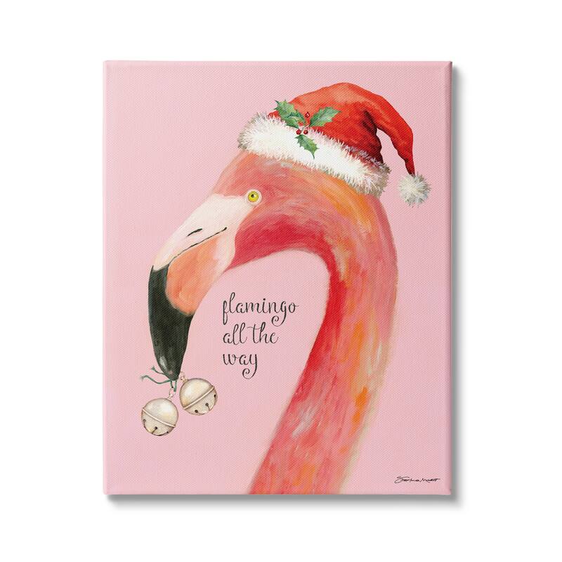 Stupell Flamingo All The Way Pink Santa Claus Bird Canvas Wall Art - Orange - 16 x 20