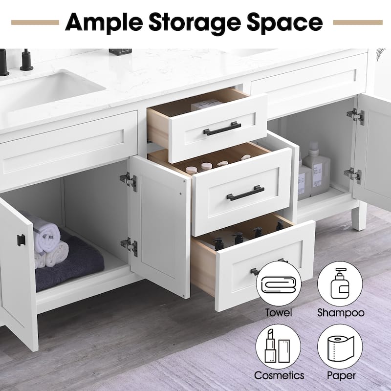 Nephelily 72 inch Bathoom Vanity With Quartz Top, Easy-to-Install