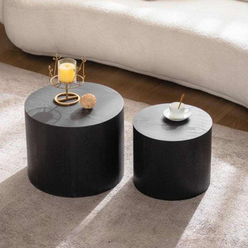 Nesting Coffee Table Set of 2, Round Wooden Coffee Tables, Circle Modern Table for Small Space, Living Room