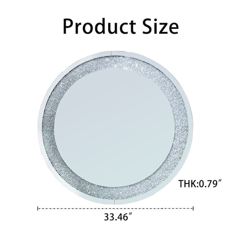 Crystal Crush Diamond Sparkly Silver Round Wall Mirror - Home Decoration