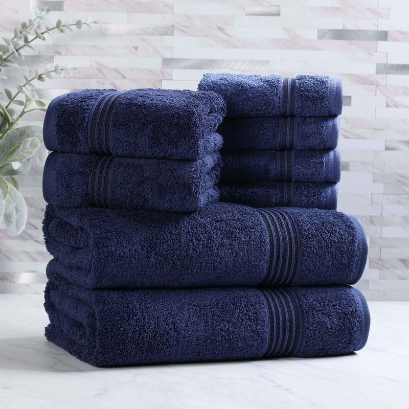 Superior Heritage Egyptian Cotton Absorbent 8-Piece Towel Set - Navy Blue
