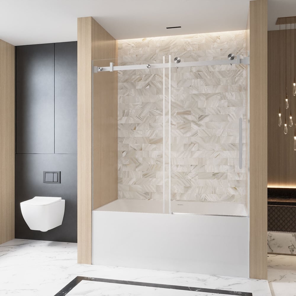 60 "W x 60" H Frameless Single Sliding Shower Door with Stainless Steel Handle - 60'' x 0.38'' x 60''