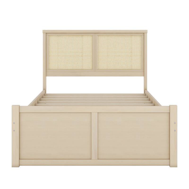 Harper&Bright Designs Rattan Headboard Storage Platform Bed with 4 Drawers