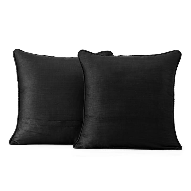 Exclusive Fabrics Faux Designer Shantung Faux Silk Cushion Cover (Set of 2) - 18 X 18 - Papillon Black