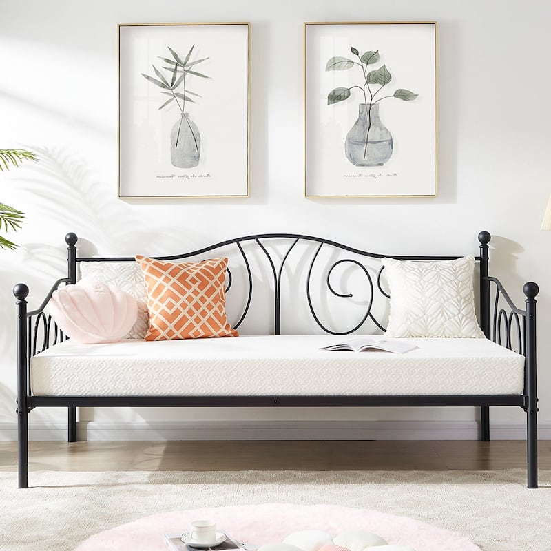 Javlergo Twin Metal Daybed Frame with Slats Classic Mattress Foundation No Box Spring Needed