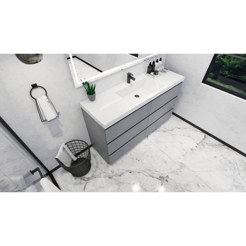 Angeles 60“ freestanding bath vanity with single basin reinforced acrylic top