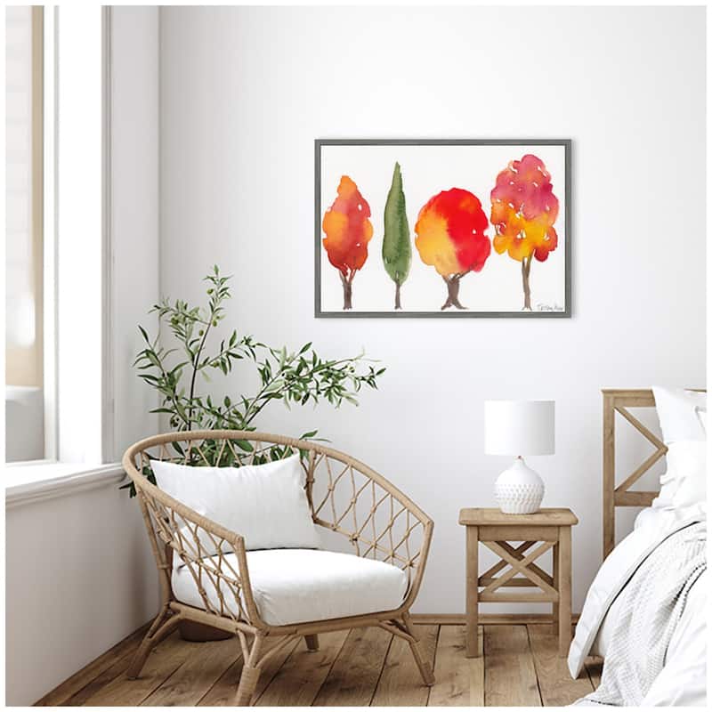 Kate and Laurel Sylvie Watercolor 4 Fall Trees Framed Canvas by Patricia Shaw