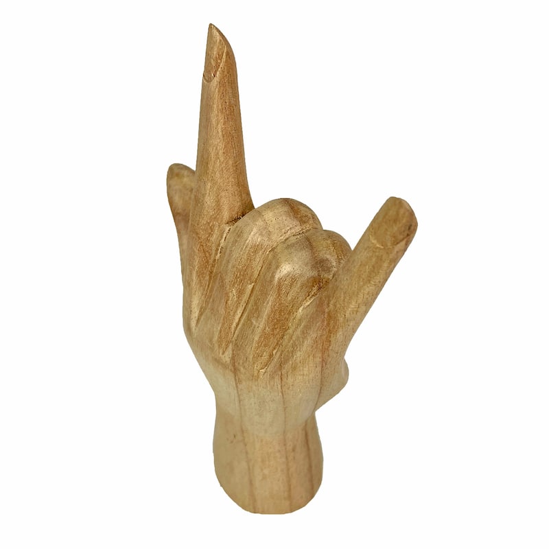Zeckos Carved Wood Asl Sign Language I Love You Hand Gesture Statue - 7.75 X 3.25 X 2.5 inches