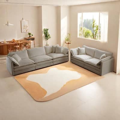 5-Seat Chenille Sofa Set (3-Seater + 2-Seater) with Deep Seats & Solid Wood Frame