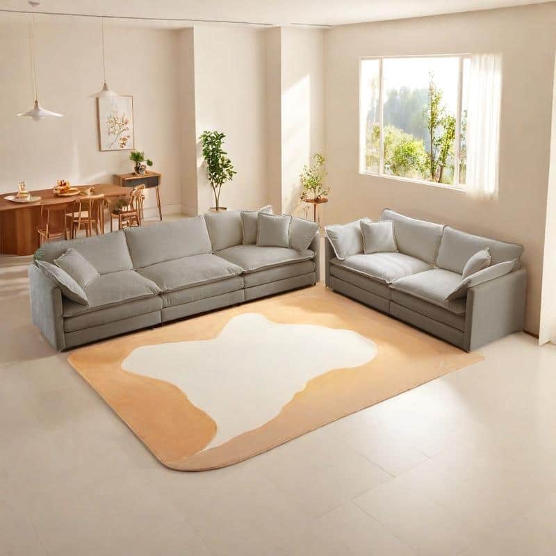 5-Seat Chenille Sofa Set (3-Seater + 2-Seater) with Deep Seats & Solid Wood Frame
