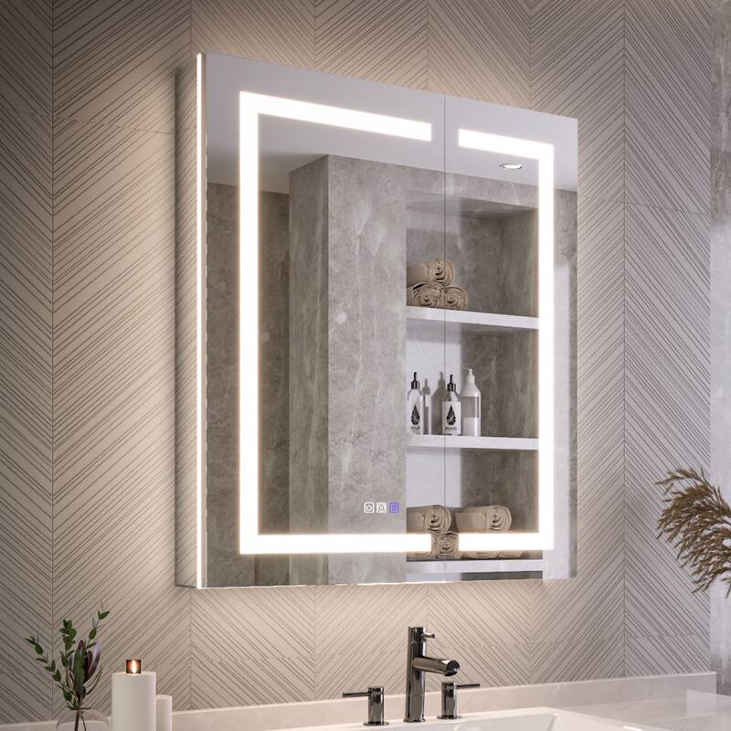 Modland 24"-42W x 36"H LED Medicine Cabinet Mirror with USB Charging,5x Makeup Mirror