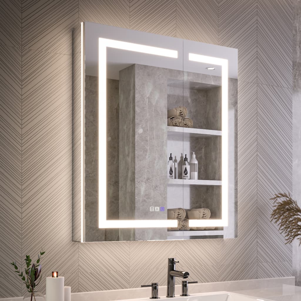 Modland 24"-42W x 36"H LED Medicine Cabinet Mirror with USB Charging,5x Makeup Mirror