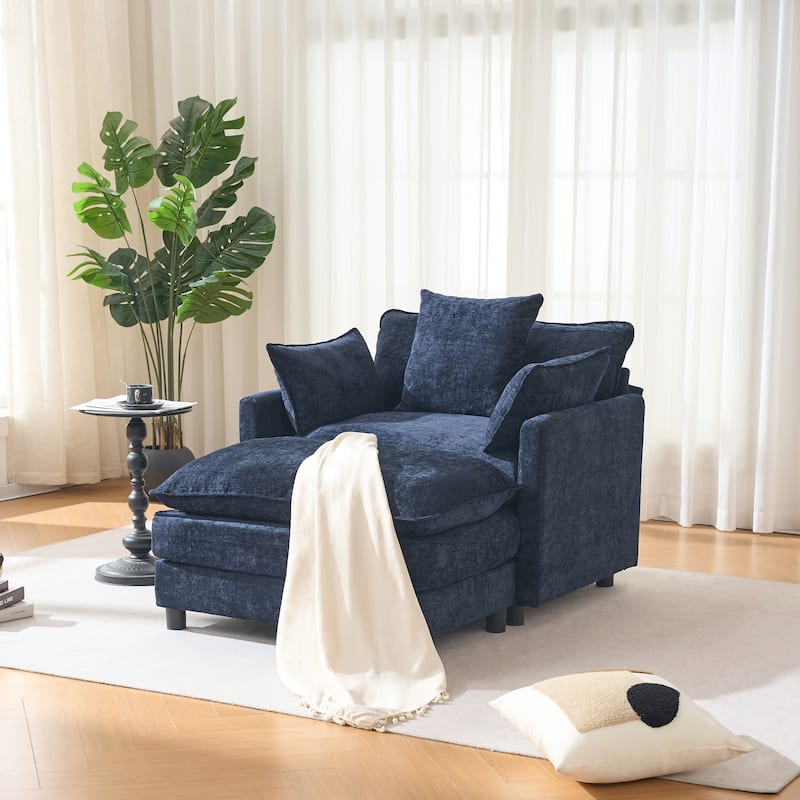 39.4" Modern Accent Chair with Ottoman, Living Room Club Chair Chenille Upholstered Armchair, Reading Chair for Bedroom