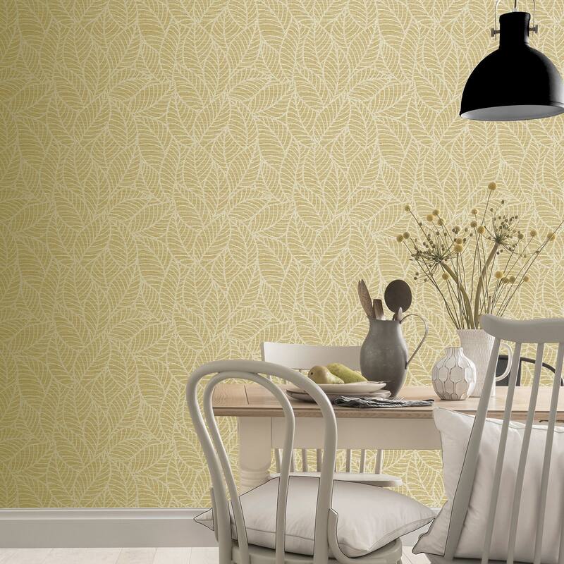 Arthouse Mavis Mustard Leaf Wallpaper