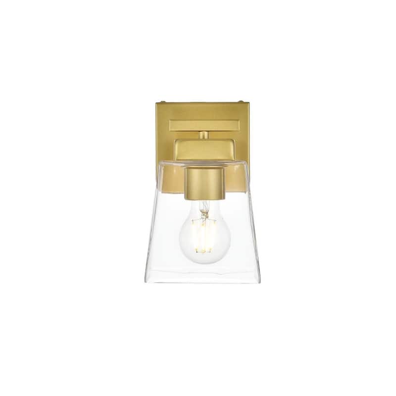 Merlin 1 Light Black and Clear Bath Sconce - Brass - 5