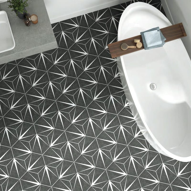 Merola Tile Trident Hex Nero 8-5/8" x 9-7/8" Porcelain Floor and Wall Tile