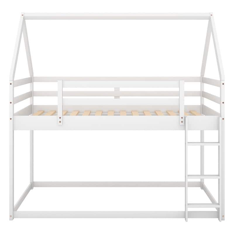 Twin over Twin Low Bunk Bed, House Bed with Ladder