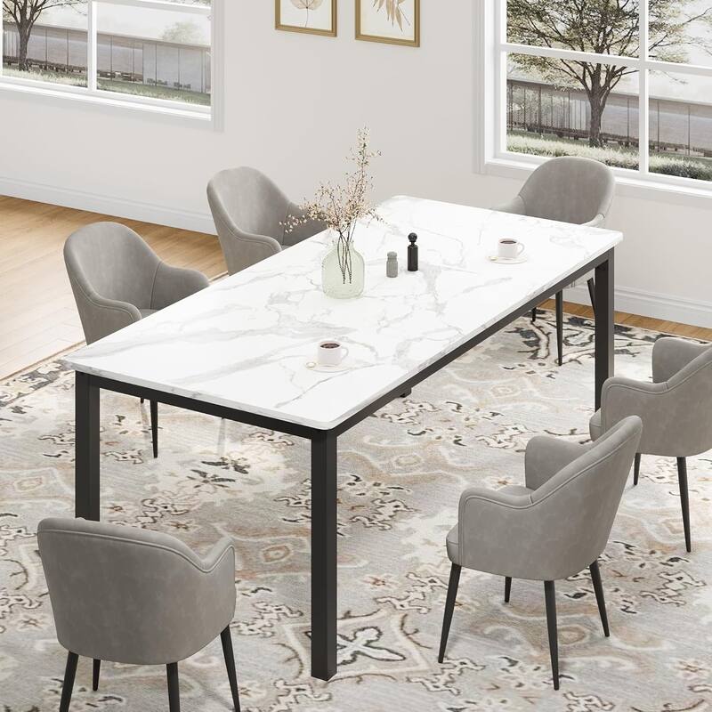 Industrial Dining Table for 8, Wooden Long Dinner Table, Kitchen Table - White - 78.7 Inch