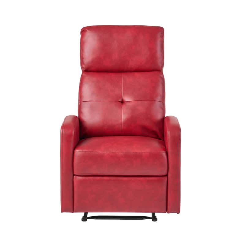 Belz Manual Recliner Chair with Handle, Button Tufted Red Faux Leather