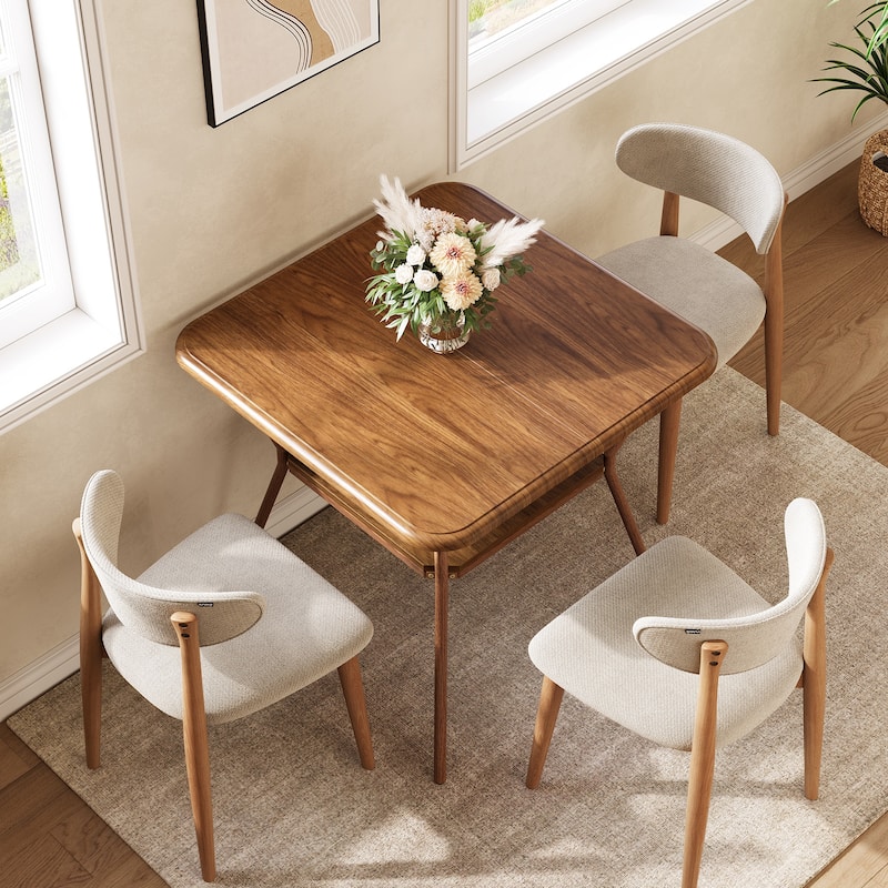 31.5" Square Dining Table for 2-4, Mid-Century Modern, 2-Tier Design