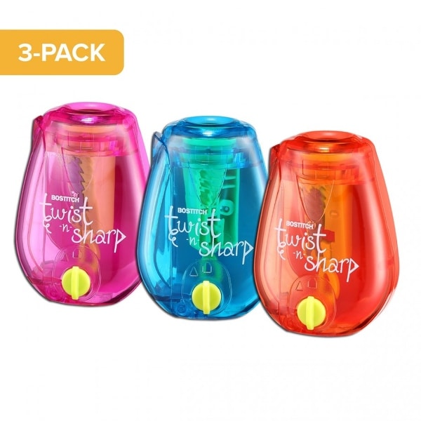 Bostitch Twist-n-Sharp Kids Pencil Sharpener, 3-Pack. Opens flyout.