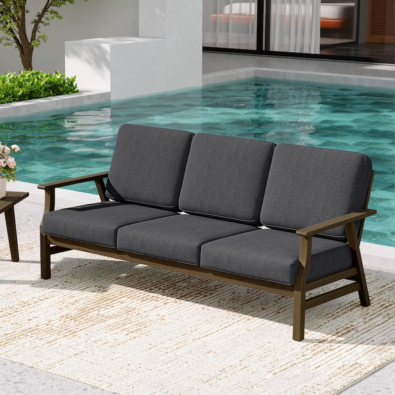 Teak Frame Outdoor Loveseat Daybed with Water-Resistant Cushions.