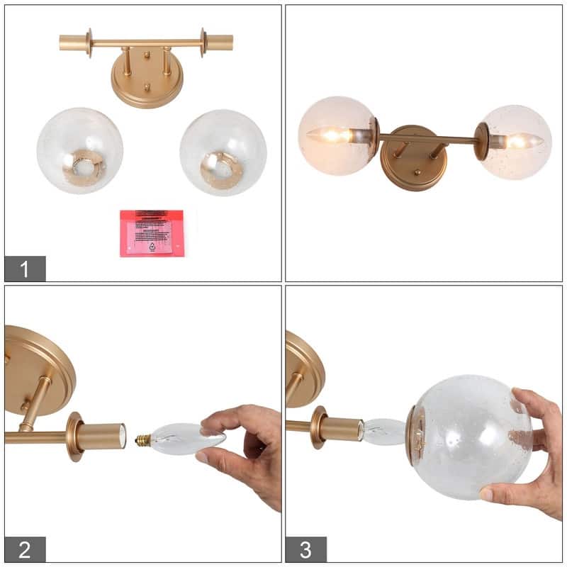 Koiny Modern 2-light Globe Wall Sconces Rose Gold Seeded Glass Bathroom Vanity Lights - L18" x W7" x H5.5"